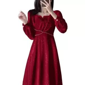 빅사이즈 겨울 크리스마스 긴팔 와인 데이트룩 레드