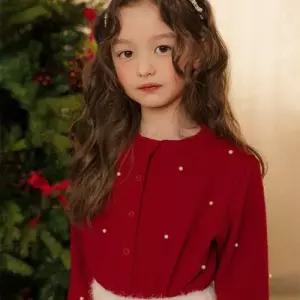 아기 레드 진주 가디건 여아 크리스마스 니트 포크칩스