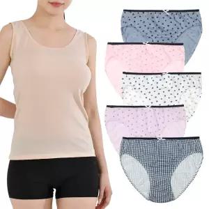 여성용 순면 스판 미디 맥시 삼각팬티 5매입 나시 브라캡나시 위생팬티