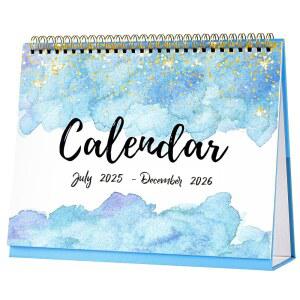 탁상용 달력 2025 2026 스탠딩 플립 2025년 7월 2026년 12월 두꺼운 종이가 있는 메모 줄이 페이지 강력한 트윈 와이어 바인딩