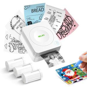 넬코 스티커 프린터, PM230 프린트 포드 미니 블루투스 포타벨 메이커 3롤 종이, 휴대폰 및 태블릿용 여러 템플릿이 있는 학교 사무실용 , 화이트