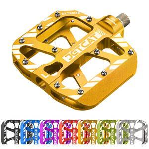 JETCAT 산악 자전거 페달 - BMX 특수 부품, 바이크 골드/옐로우 알루미늄 MTN MTB 금속 로드 플랫 EBike용 1.4cm(9/16인치) 그래블 플랫, 페달,