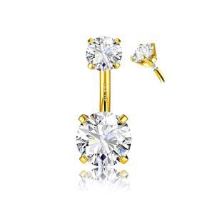 FIASSO 14G 용 스틸 G23 티타늄 스털링 실버 14K 골드 도금 배꼽링 여성용 원형 큐빅 지르코니아 배꼽 바벨 스터드 저자극 바디 피어싱 주얼리