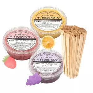 솜사탕설탕 용기형 300g×3 딸기·포도·오렌지 3종 + 스틱 100개