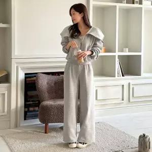 [미나그램] 더프 기모하이넥집업+와이드팬츠세트