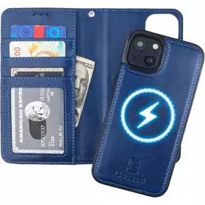 Bocasal for iPhone 14 Wallet Case MagSafe 무선 충전 호환 RFID 블로킹 마그네틱 가죽 케이스 카드 슬롯