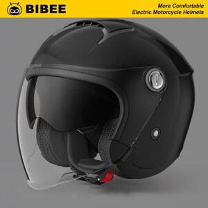 비비 오토바이 헬멧 겨울용 따뜻한 전기 자전거 스쿠터 하프 라바히트 플리스 남녀공용 이중 렌즈 3/4 오픈 페이스