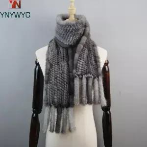 여성 겨울 따뜻한 리얼 밍크 모피 스카프 100% 정품 머플러 레이디 패션 품질 천연 니트