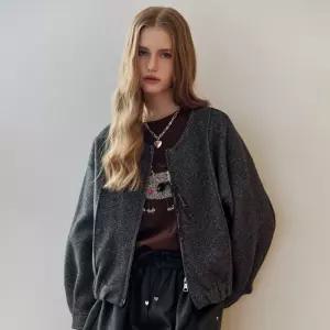 [MAXZA] 글리터 라운드넥 니트 블루종 자켓