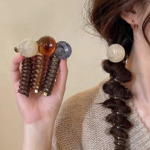 귀여운 비즈 탄성 고무줄 여성  전화선 머리끈 루프 스파이럴 스풀 헤어밴드 포니테일 홀더 액세서리