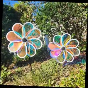 홀로그램 바람개비 정원 장식 무지개 꽃모양 회전 야외 마당 화단 인테리어 스피너