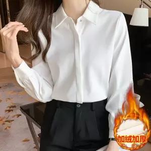 여성 겨울 루즈핏 롱 셔츠 기모 커리어 정장 대학생 면접 프렌치 쇄골 상의 추동 가슴 단추 힛템