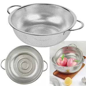 스테인레스 펀칭볼 타공 원형 채반 26cm 바구니 양쪽손잡이 채망 과일탈수 스텐망