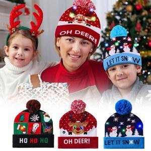 발광 크리스마스 LED 산타 모자 배터리 작동 플래싱 니트 비니 성인용 휴일 파티 겨울 축제 선물 교환용