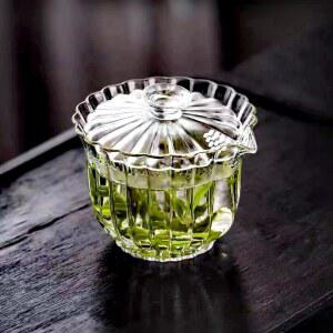 스트라이프 유리 Gaiwan 하이 붕규산염 유리 티컵 푸어 티 볼 차완 수프 티 차하이 티 세트 액세서리 200ml