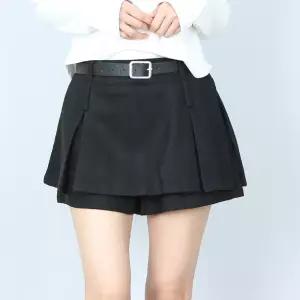 [파라노말샵](벨트포함) 모직 플리츠 주름 미니 스커트 치마바지 (