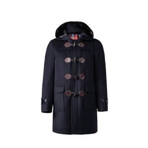 일라리아즈 남성 울 토글 더플 코트 후드 겨울 코트와 가죽 버클 싱글 가슴 워킹 오버코트