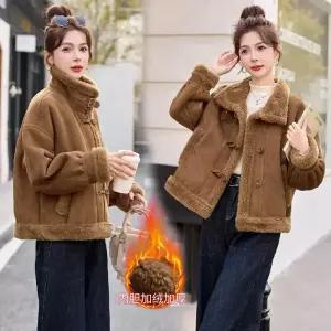 여자재킷 가죽 차이나 퍼 일체형 쇼트 코트 겨울 빈티지 캐주얼 보온 원템4