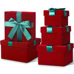 텐서 5개 크리스마스 선물 상자 빨간색 모둠 사각 뚜껑 달린 벨벳 생일 축제 결혼식 리본 (녹색)