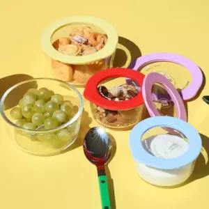 한눈에 보이는 유리용기 동그락 3세트  4colors) 냉동밥 반찬 보관용기