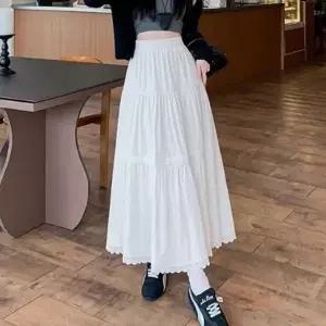 [하프클럽/]여성 A라인 레이스 플레어 롱스커트 화이트 1P 긴치마