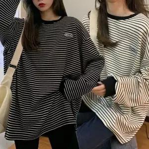 [하프클럽/]레이디스 박시핏 줄무늬 프리미엄 스트라이프 장팔 스 셔츠 티