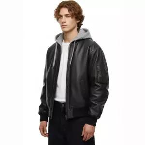 ZARA 콤비 후드 가죽 효과 점퍼 - 블랙 241652