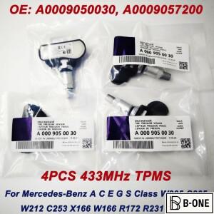 TPMS 타이어 압력 센서, 벤츠 A C E G S 클래스 W205 W212 X166 A0009050030 433MHZ, 4 개