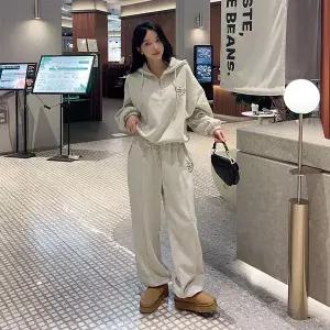 [미나그램] 기모세트 넥스트 자수 반집업맨투맨+조거와이드팬츠세트