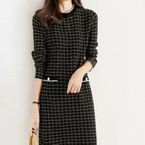 여성 봄 가을 겨울 원피스 체크니트 결혼식 하객룩 40대50대 긴팔 연말모임패션 예쁜옷 코디