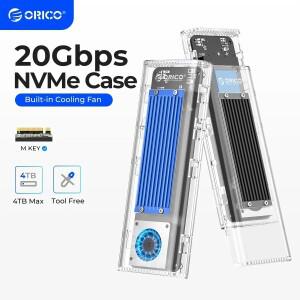 ORICO M.2 NVME SSD 케이스 인클로저 냉각 선풍기 포함 USB 3.2 Gen 2x2 PCIE 어댑터 도구 M 키용  4TB 20G