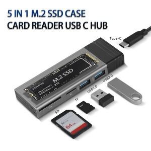 맥북 호환 프로 에어용 USB C 허브 독 M.2 NVMe NGFF SSD 인클로저 케이스 박스 TF 카드 리더 10Gbps 5 인