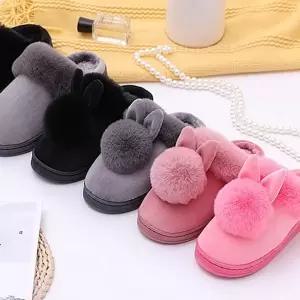 토끼 폼폼 털 실내 슬리퍼 겨울 여자 남자 사무실
