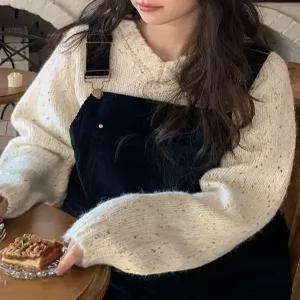 도엘 컬러믹스 울 브이넥 니트 85460 빅사이즈 여성의류