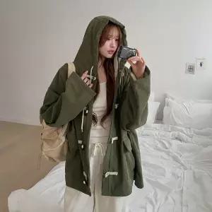 [빅사이즈]이블렛 테미렌 코듀로이 퍼 토글 후드 하프 코트 제이스타일