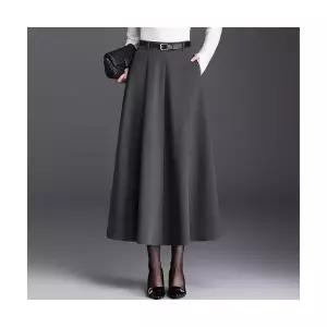 여성 겨울 하이 웨이스트 스커트 추동 웨스트 슬림핏 정장 오피스 A라인 플리츠 롱 스포M4