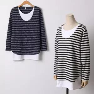 빅사이즈 512 이중배색줄지롱티셔츠 DMNF543