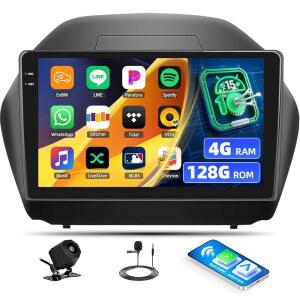 [4G+128G] 현대 투싼 IX35 2010-2015 무선 카플레이 안드로이드 오토, 10.1인치 터치스크린 15 카 스테레오, 미러 링크 WiFi GPS, 블루투스, FM /RDS SWC EQ+백업 카메라 탑재