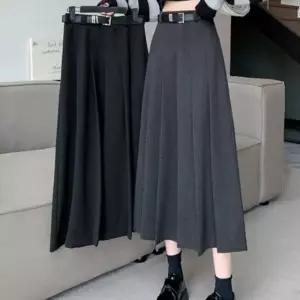 [라일리여성의류] Rly 여성 하이웨스트 주름 플리츠 롱 스커트 벨트세트