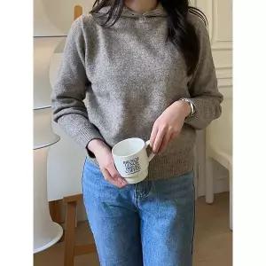 [하프클럽/샵앤]국산 여성 데일리 베이직 후드 무지 니트티 21DS-WKN-5061-그레