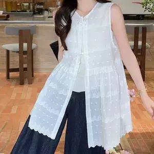 [하프클럽/]하절기슬리브리스 데일리 매듭 스타일 코디레이어드 톱셔츠