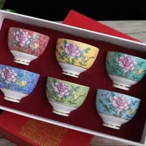 레트로 TW71PZ65 플라워 다기 찻잔 6p세트(80ml) (작약) 사케잔