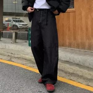 남자 엘로 벌룬 커브드핏 헤링본 생지 청바지 데님 팬츠