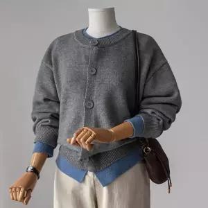 (안나앤플러스) 케른 레이어드 배색 가디건[가디건EAQ83] 빅사이즈