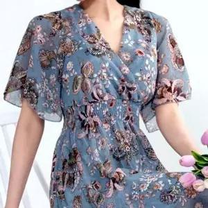 [하프클럽/]롱원피스 쉬폰 브이넥