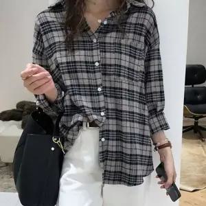 [하프클럽/]캐주얼셔츠 체크 오버핏 간절기