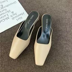 여성 뮬 로우힐 페미닌 스타일 사각코 베이직 슈즈