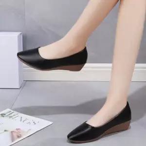 여성 경량 데일리 웨지힐 스틸레토 로우굽 구두 단화