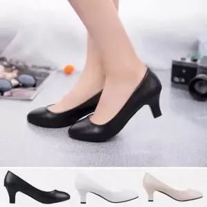 여자 면접 구두 미들굽 기본 펌프스 검은 단화 하객