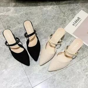 뮬 큐빅 스틸레토 미들힐 데일리 슬링백